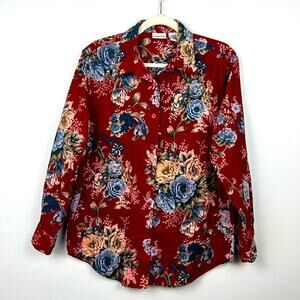 Vintage Cabin Creek floral red corduroy button down women’s top size medium